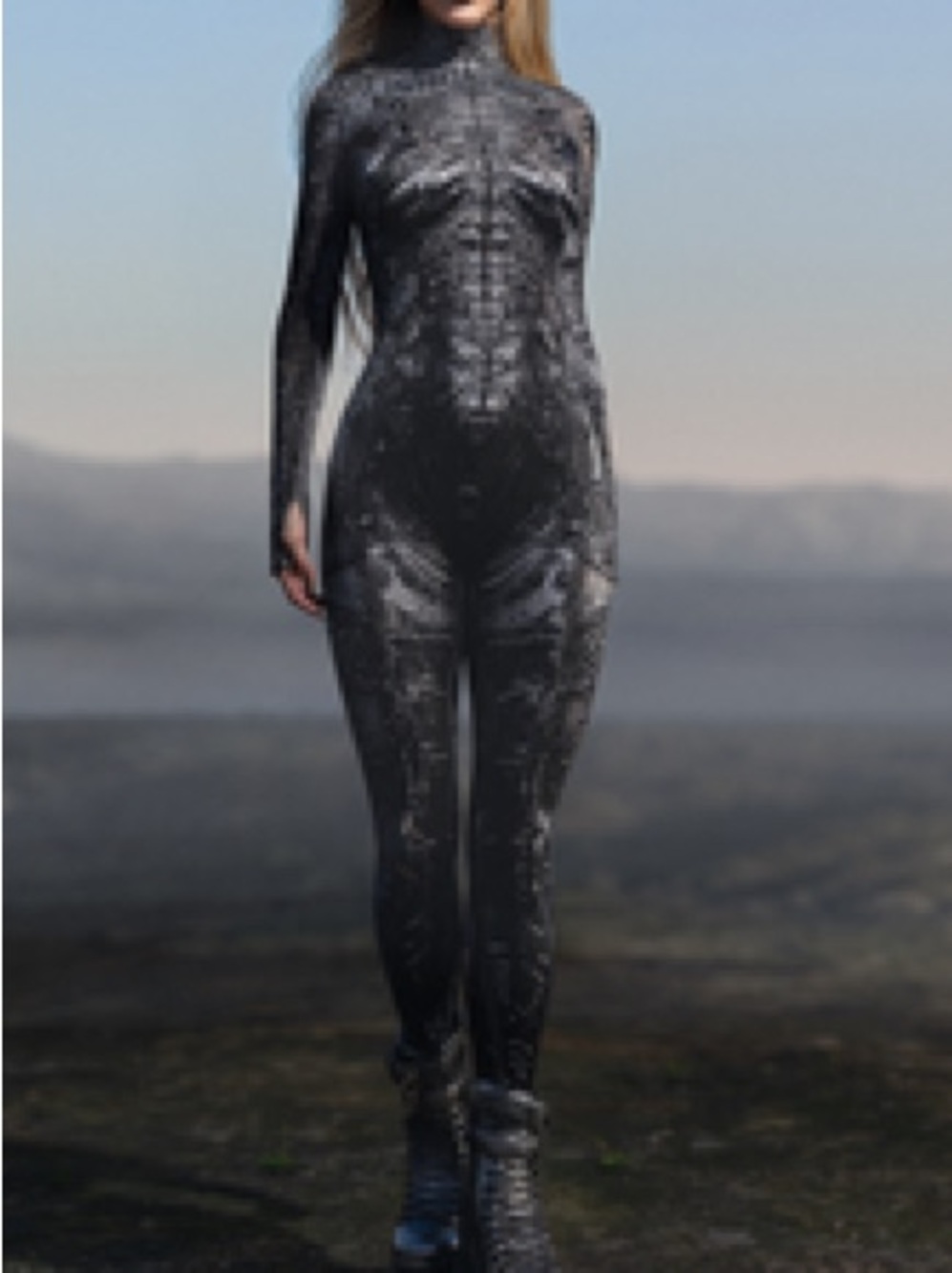 Candy Catz Burned Zombie Fitted Long-Sleeve Zipper Front Mock-neck Bodysuit
